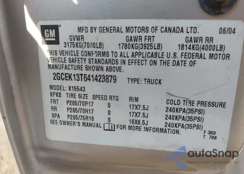 2004 Chevrolet Silverado 1500 Z71 из США, поврежденный, VIN 2GCEK13T641423879